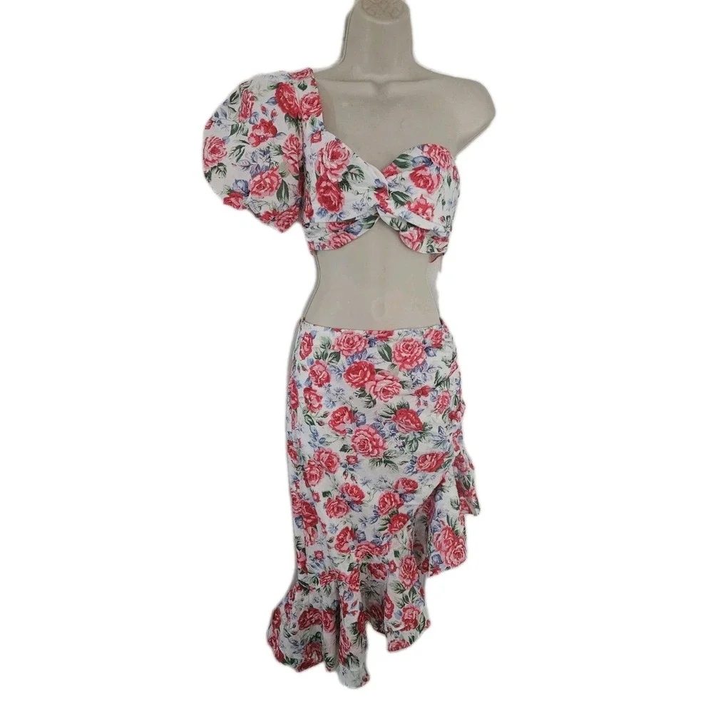 New‎ Hello Molly Romantic Floral Hot Breeze Set Crop Blouse Asymmetrical Skirt S